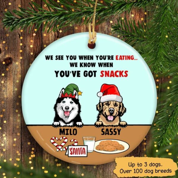 Circle Ornament Dog Christmas See You Eating Snacks Personalized Dog Decorative Christmas Ornament Pack 2