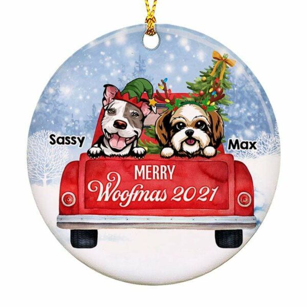 Circle Ornament Dog Merry Woofmas Christmas Truck Personalized Circle Decorative Christmas Ornament