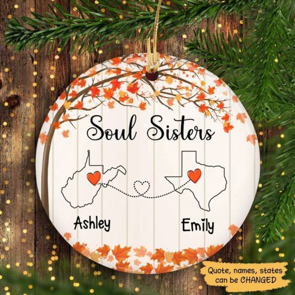 Circle Ornament Fall Besties Long Distance Relationship Gift Personalized Circle Ornament Pack 1