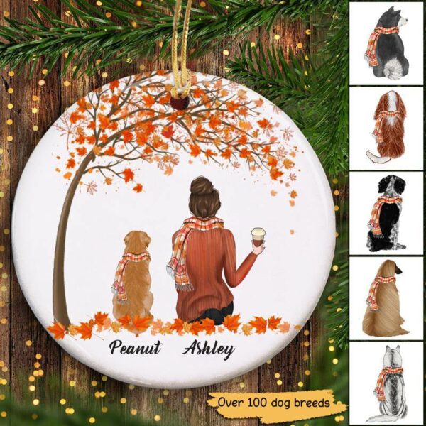 Circle Ornament Fall Season Life Is Better With A Dog Personalized Dog Decorative Christmas Ornament Pack 1
