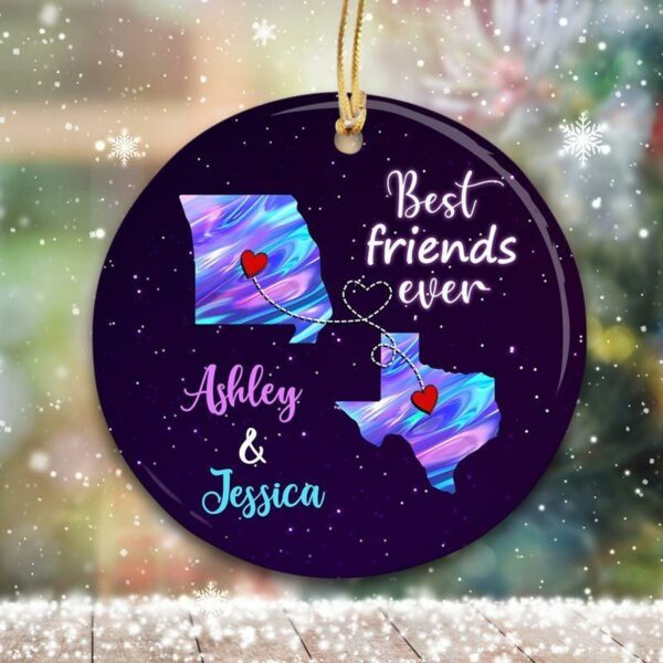 Circle Ornament Galaxy State Map Long Distance Relationship Gift Besties Personalized Circle Ornament