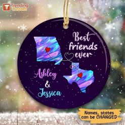Circle Ornament Galaxy State Map Long Distance Relationship Gift Besties Personalized Circle Ornament Pack 1