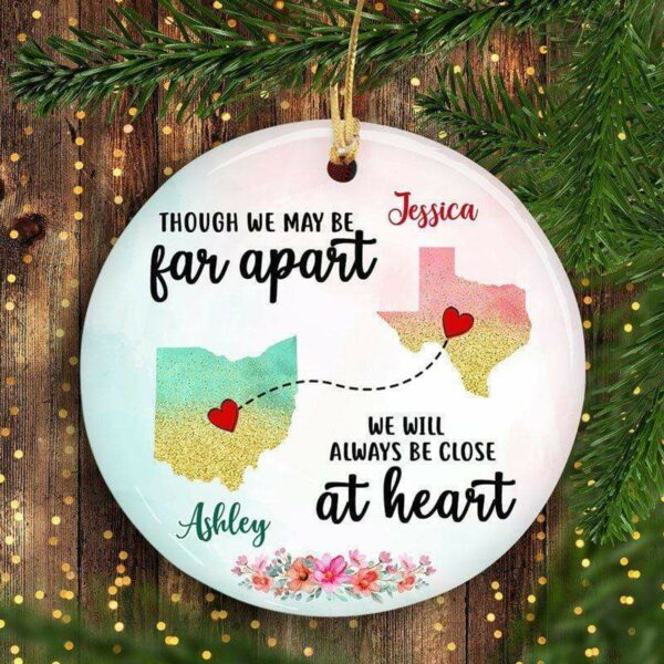 Circle Ornament Half Watercolor States Long Distance Relationship Gift Besties Personalized Circle Ornament
