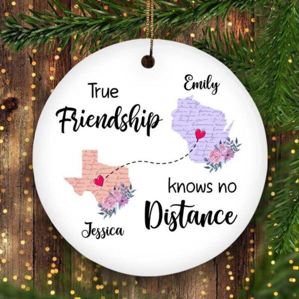 Circle Ornament Handwriting Letter State Map Long Distance Relationship Gift Besties Personalized Circle Ornament