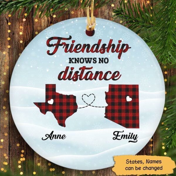 Circle Ornament Long Distance Friendship Knows No Distance Checkered Personalized Circle Ornament One Size / White