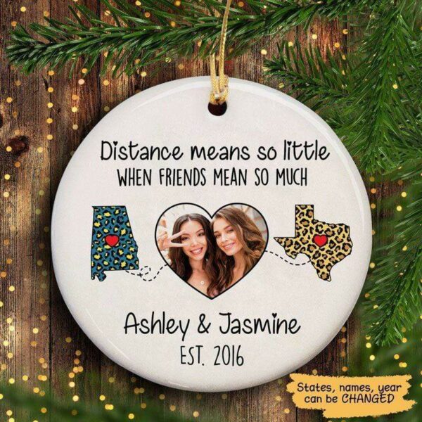 Circle Ornament Long Distance Means Little Besties Leopard Personalized Circle Ornament One Size / White