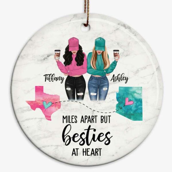 Circle Ornament Long Distance Modern Front View Besties Personalized Circle Ornament