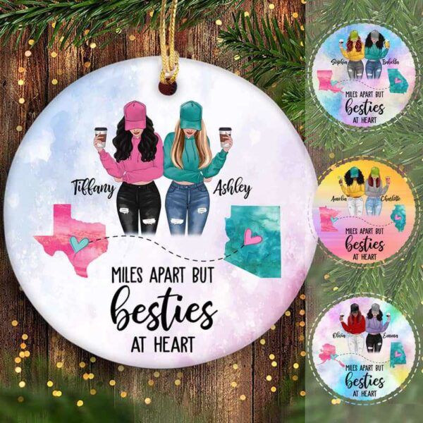 Circle Ornament Long Distance Modern Front View Besties Personalized Circle Ornament Pack 1