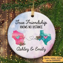 Circle Ornament Long Distance Relationship Gift Besties Watercolor Flower States Personalized Circle Ornament Pack 1