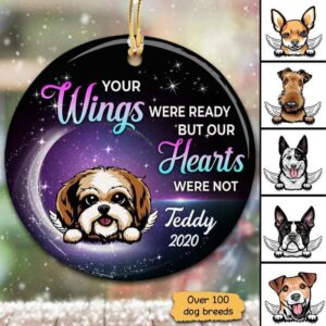 Circle Ornament Your Wings Were Ready Peeking Dog Personalized Circle Ornament Pack 1