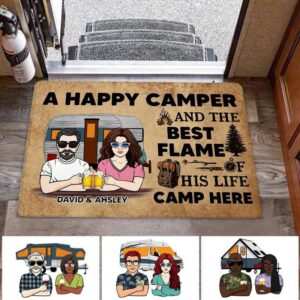 Doormat A Happy Camper And Best Flame Camp Here Personalized Doormat 16x24