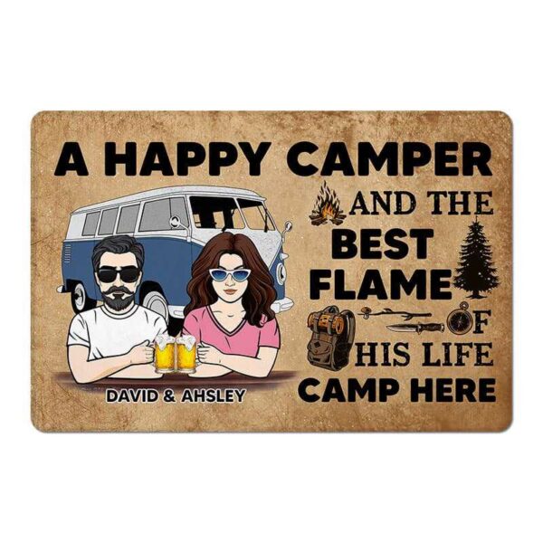 Doormat A Happy Camper And Best Flame Camp Here Personalized Doormat