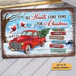 Doormat All Hearts Come Home Family Christmas Personalized Doormat 16x24