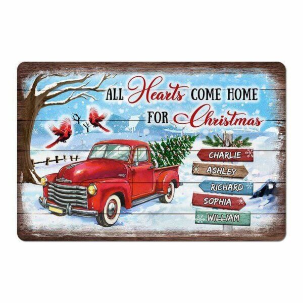 Doormat All Hearts Come Home Family Christmas Personalized Doormat