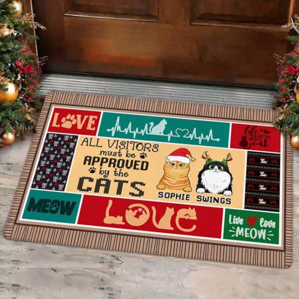 Doormat All Visitors Must Be Approved By The Cats Christmas Personalized Doormat 16x24