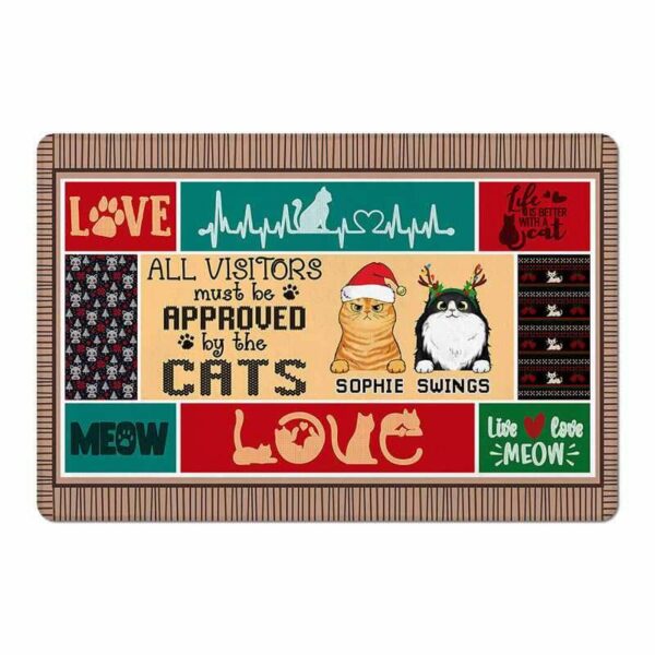 Doormat All Visitors Must Be Approved By The Cats Christmas Personalized Doormat
