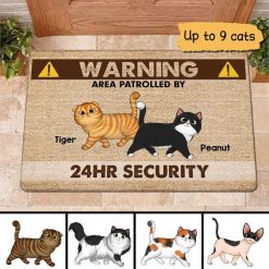 Doormat Area Patrolled By Walking Fluffy Cat Personalized Doormat 16x24