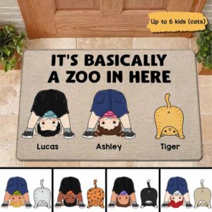 Doormat Basically Zoo In Here Cats And Kids Personalized Doormat 18x30