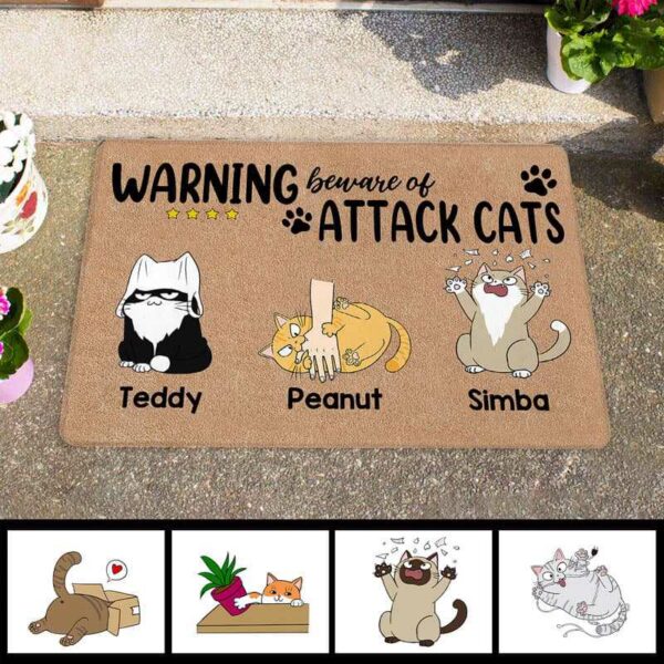 Doormat Beware Of Attack Cats Personalized Doormat 16x24