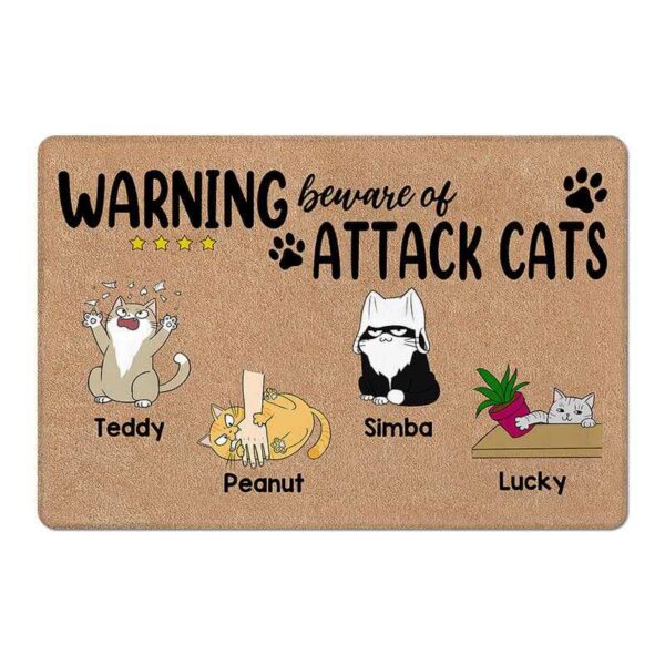 Doormat Beware Of Attack Cats Personalized Doormat