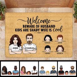 Doormat Beware Of Husband Wife Kids Personalized Doormat 16x24