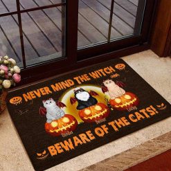 Doormat Beware Of The Halloween Fluffy Cats Personalized Doormat 16x24