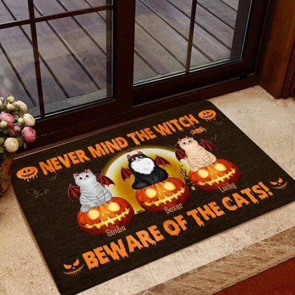 Doormat Beware Of The Halloween Fluffy Cats Personalized Doormat 16x24