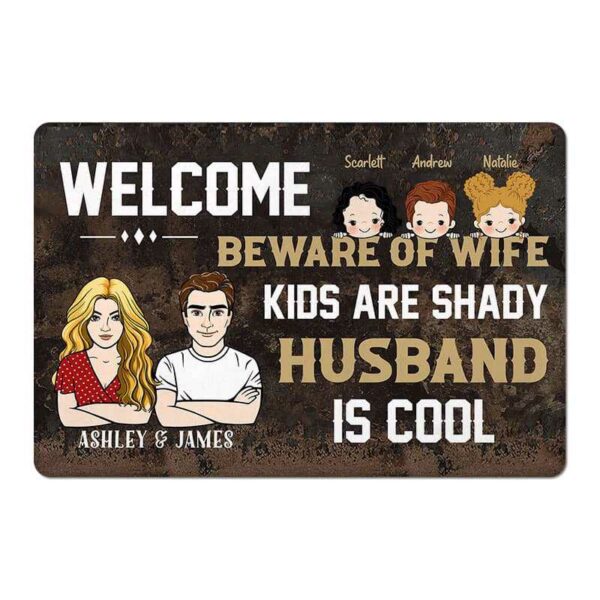 Doormat Beware Of Wife Kid Husband Personalized Doormat