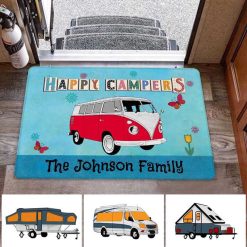 Doormat Camping Happy Campers Colorful Personalized Doormat 16x24