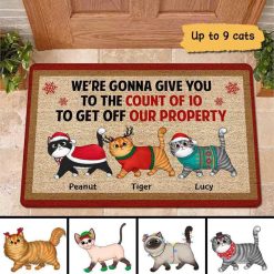 Doormat Cats Give You The Count Of Ten Christmas Personalized Doormat 16x24