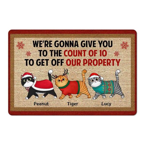 Doormat Cats Give You The Count Of Ten Christmas Personalized Doormat