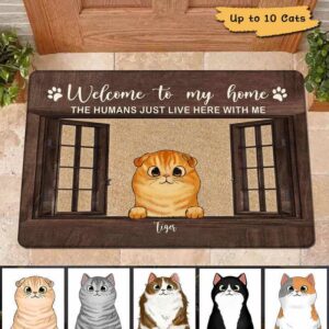 Doormat Cats On Window Welcome Home Personalized Doormat 16x24