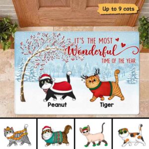 Doormat Cats Under Berry Tree Christmas Personalized Doormat 16x24