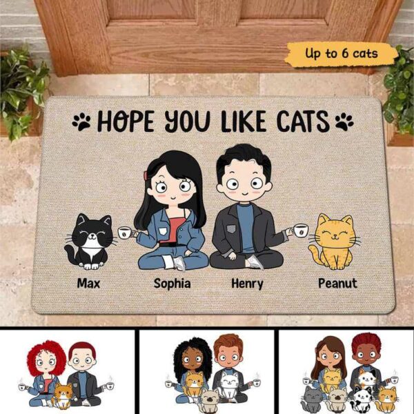 Doormat Chibi Couple And Cats Personalized Doormat 16x24