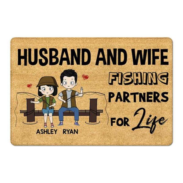 Doormat Chibi Husband Wife Fishing Partners For Life Personalized Doormat