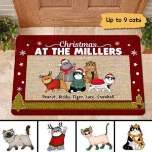 Doormat Christmas Family Name Cats Personalized Doormat 16x24
