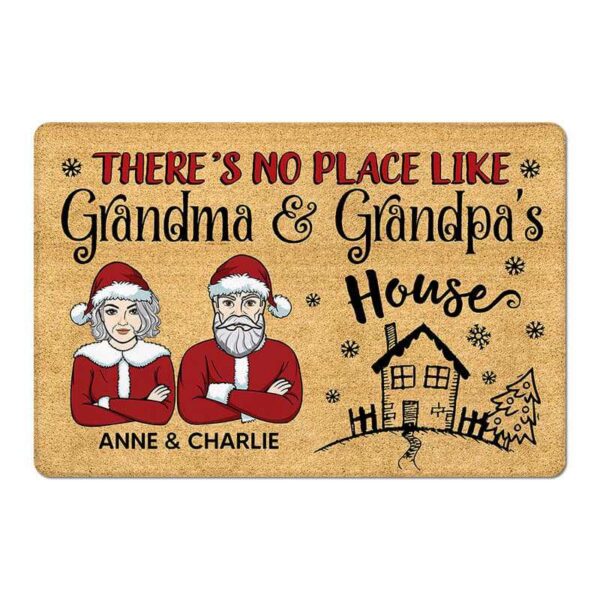 Doormat Christmas No Place Like Grandma Grandpa House Personalized Doormat