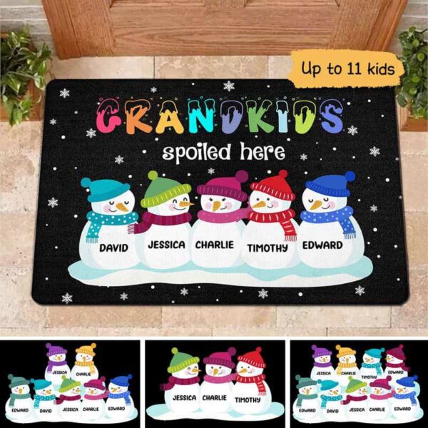 Doormat Christmas Snowman Grandkids Spoiled Here Personalized Doormat 16x24