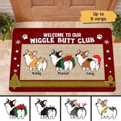 Doormat Corgi Wiggle Butt Club Christmas Personalized Doormat 16x24
