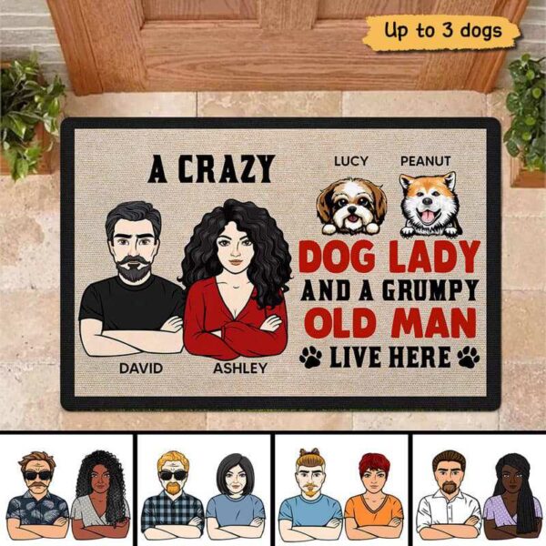 Doormat Crazy Dog Lazy And Grumpy Old Man Live Here Personalized Doormat 16x24
