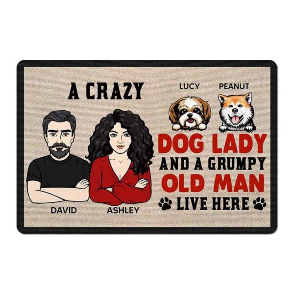 Doormat Crazy Dog Lazy And Grumpy Old Man Live Here Personalized Doormat