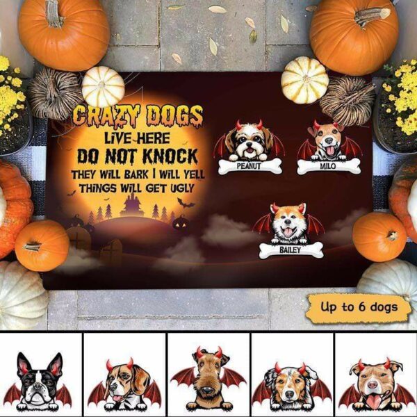 Doormat Crazy Dogs Live Here Halloween Personalized Doormat 16x24