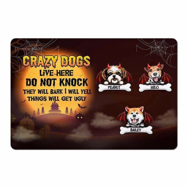 Doormat Crazy Dogs Live Here Halloween Personalized Doormat