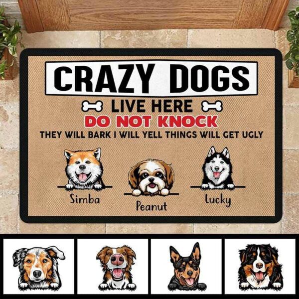 Doormat Crazy Dogs Live Here Personalized Doormat 18x30