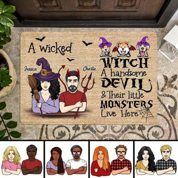 Doormat Devil Witch And Monster Dogs Halloween Personalized Doormat 16x24
