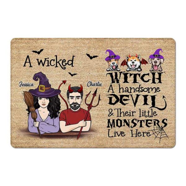 Doormat Devil Witch And Monster Dogs Halloween Personalized Doormat