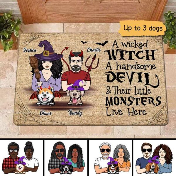 Doormat Devil Witch Monster Dogs Halloween Personalized Doormat 16x24