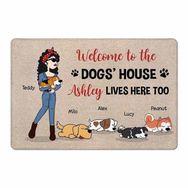 Doormat Dog Mom Just Lives Here With Sleeping Dogs Personalized Doormat
