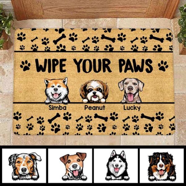 Doormat Dog Paws And Bone Pattern Personalized Doormat 16x24