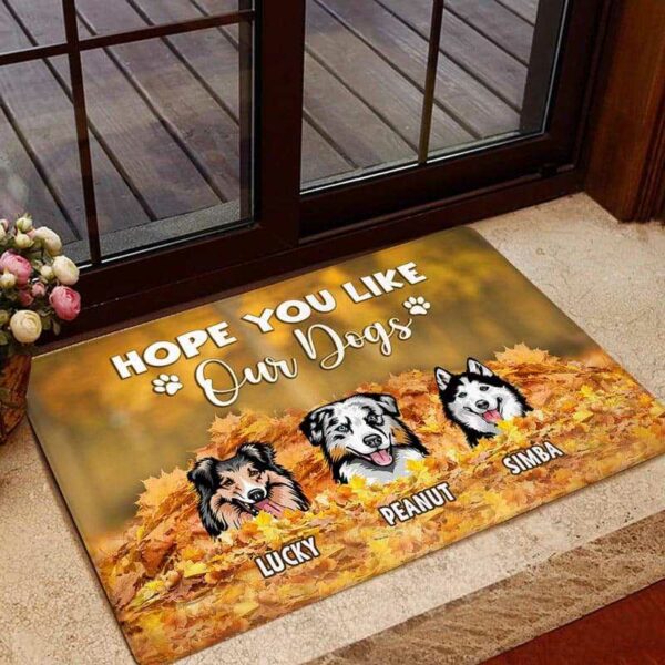 Doormat Dogs In Piles of Leaves Fall Season Personalized Doormat 16x24